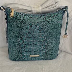 Brahmin Katie Teal Green Embossed Croc Leather Crossbody Bag